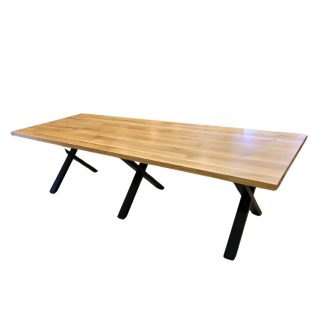 שולחן ישיבות מעץ אלון מלא ורגלי מתכת